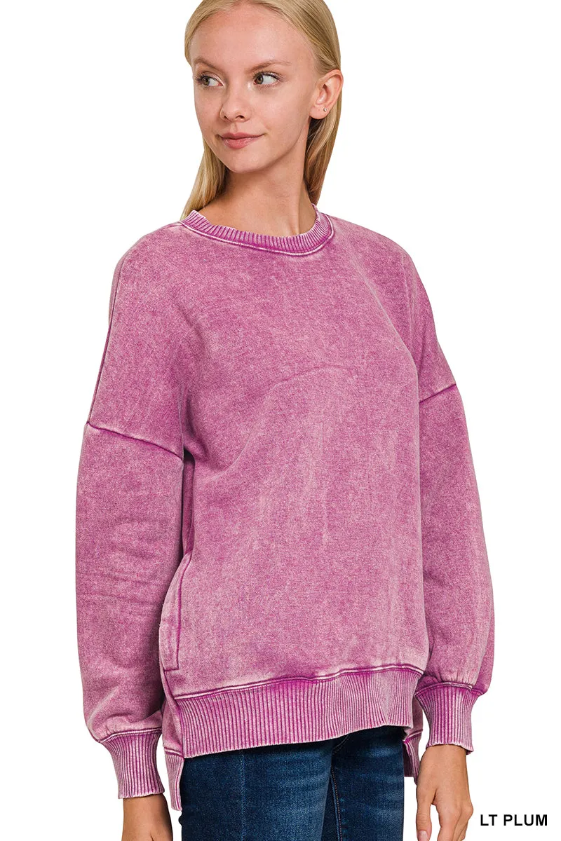 Acid Wash Fleece Hi-Low Pullover w/ Pockets (14 Options)