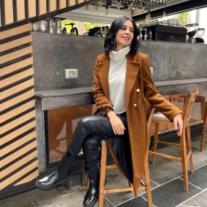 Double breasted camel wool coat