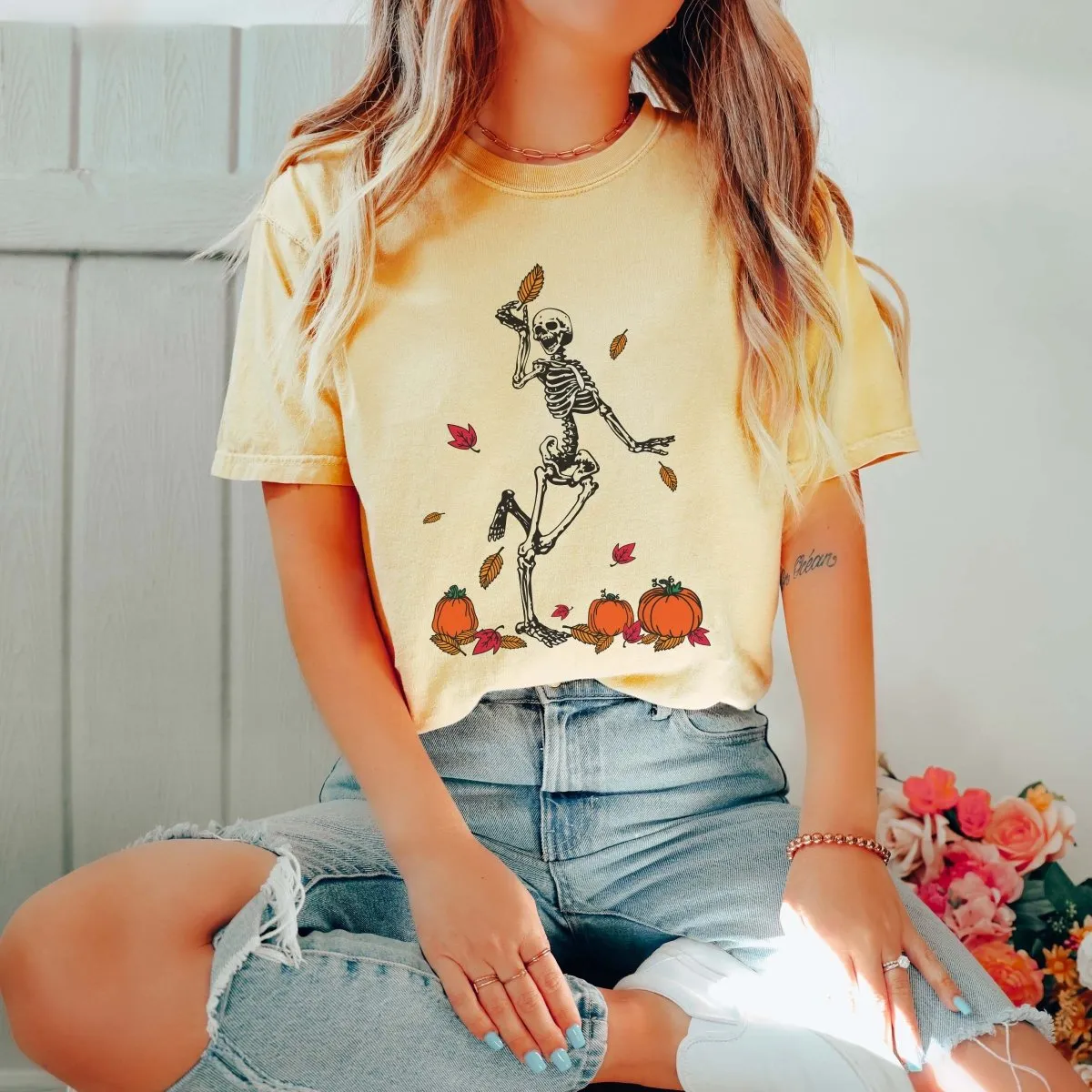 Fall Dancing Skeletons Comfort Color Wholesale Tee - Fast Shipping