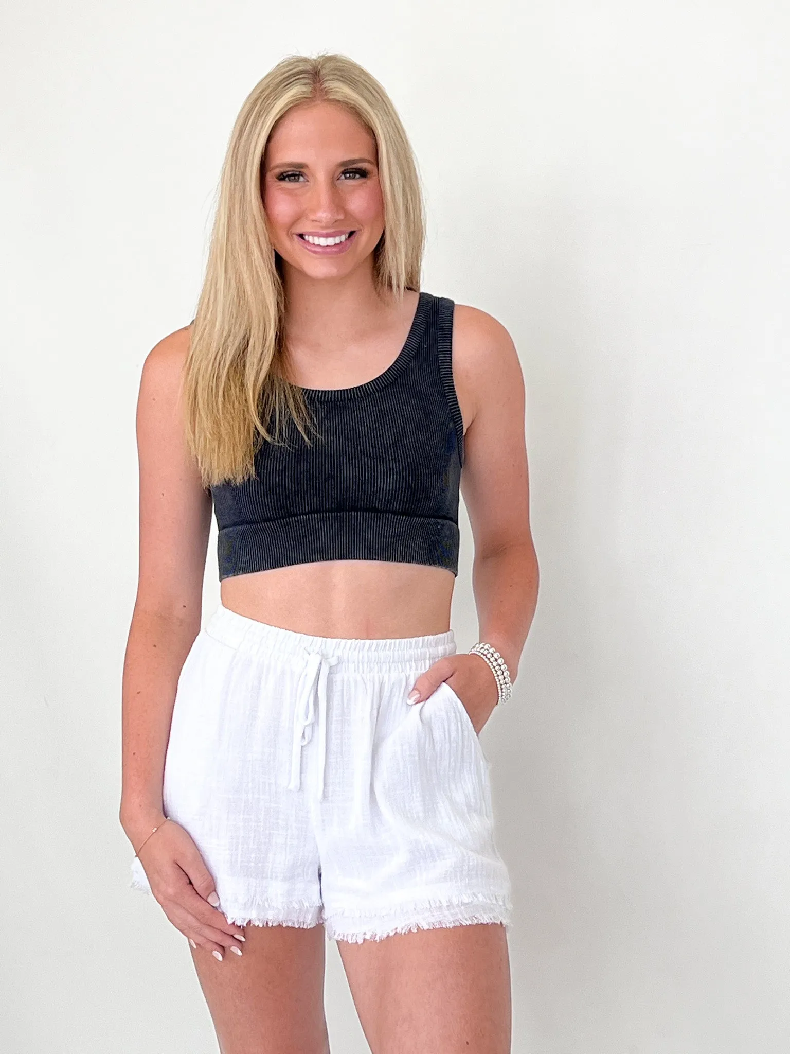 Jayla - Mineral Wash Ribbed Brami Top (Black)