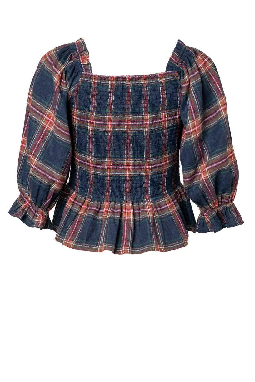 Madeline Top in Navy Plaid - FINAL SALE