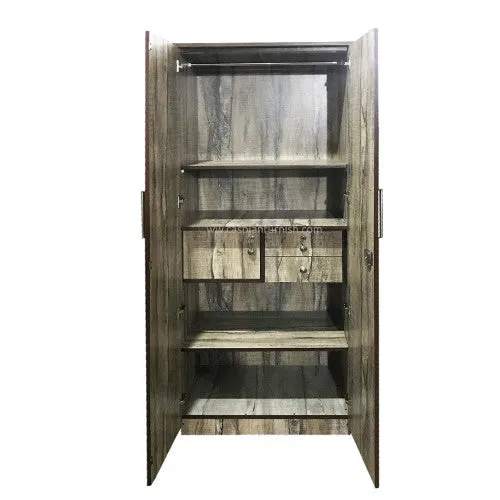 Portable Furniture Wooden Mahogany Colour 2 Door Wardrobe with Mirror, Locker 3 Drawers, 4 Shelves