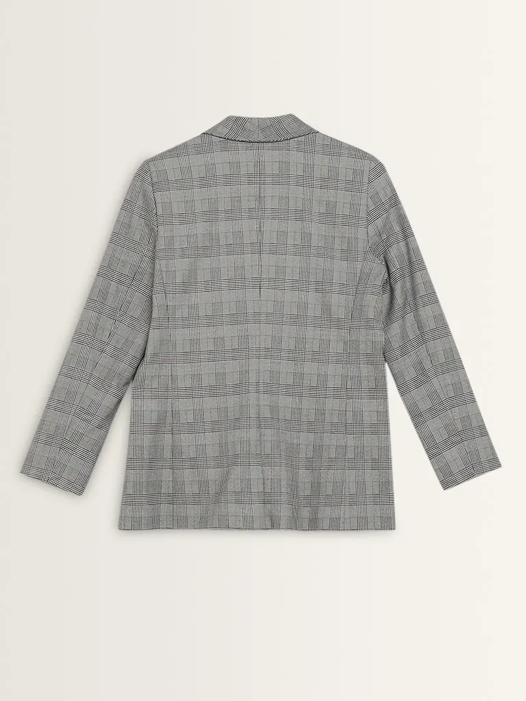 Wardrobe Grey Houndstooth Checkered Blazer